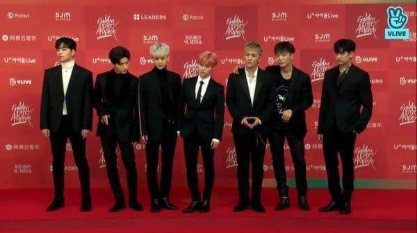 Also coming in black outfits, iKON was the next group on the carpet. 